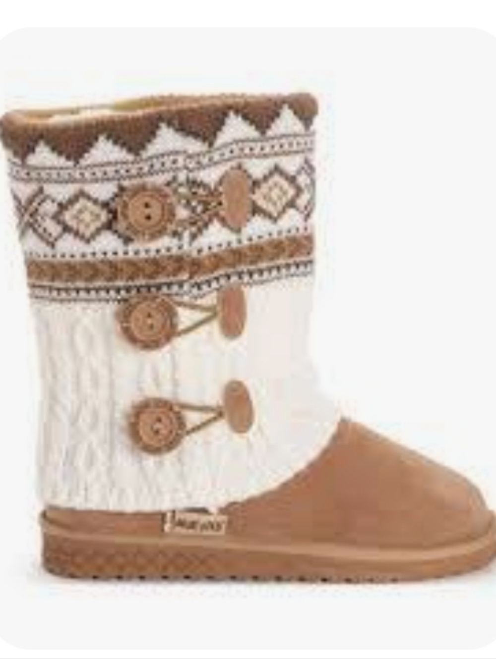 Luk Ees By Muk Luks Knit Button Accent Boot in Cream & Tan